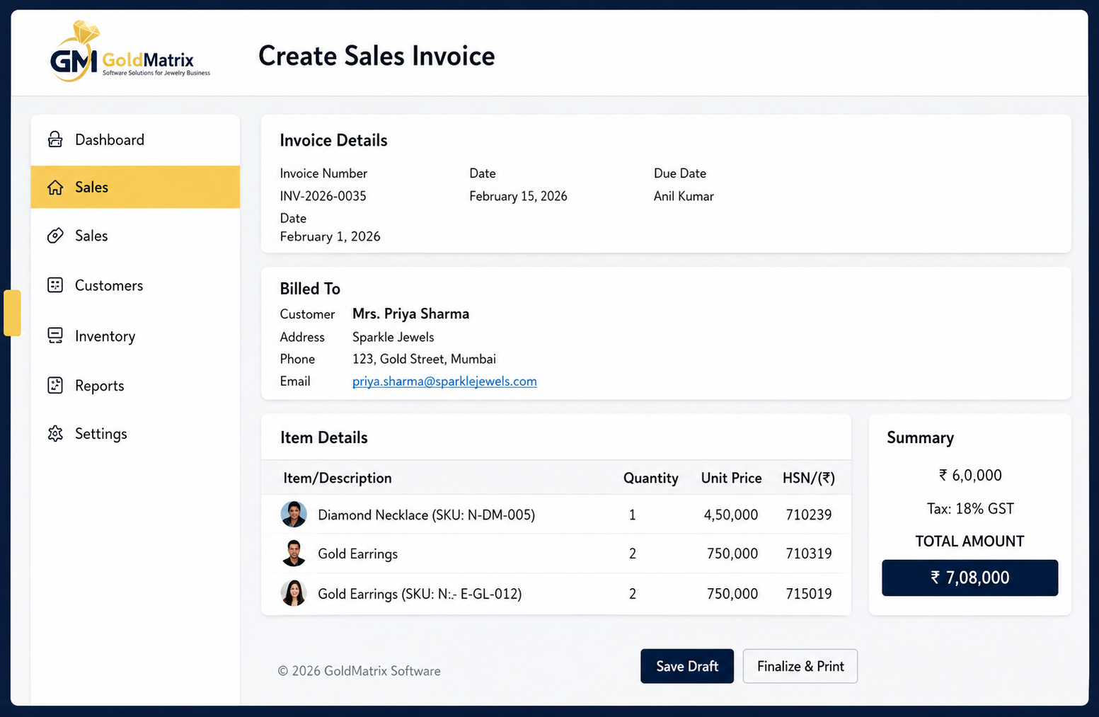 GoldMatrix Jewellery ERP Software Suite